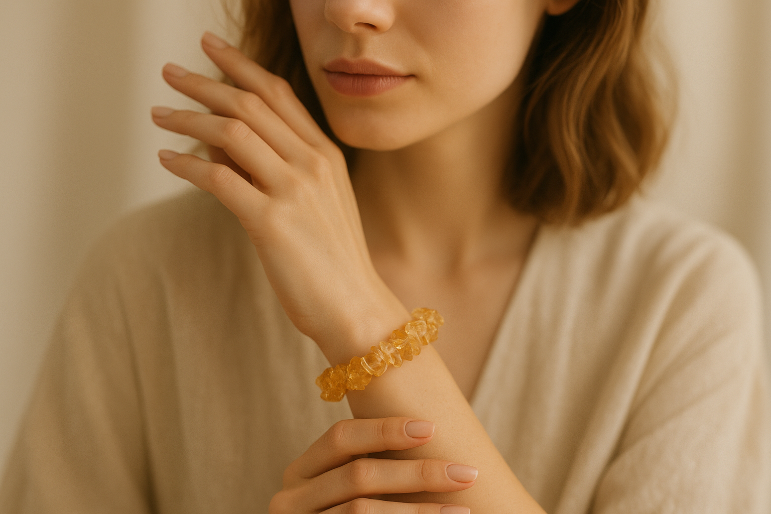 Citrine Chip Bracelet wearing women - aesthetic