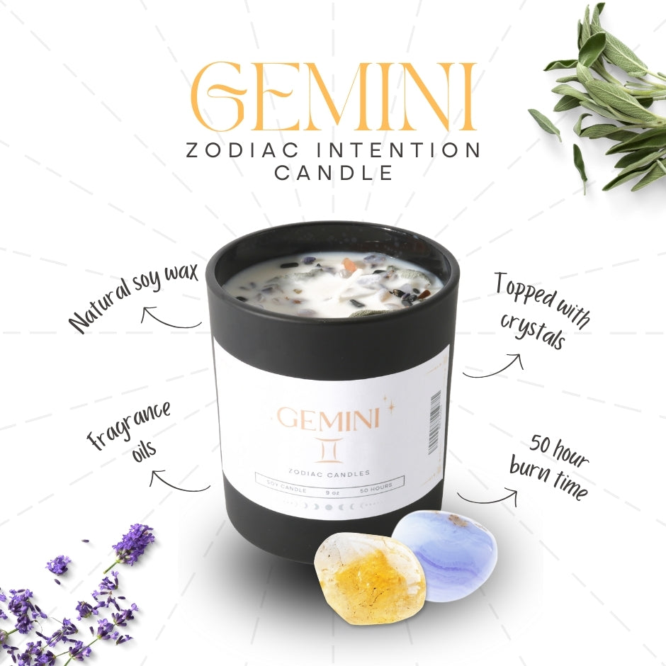 Gemini Zodiac Crystal Candle