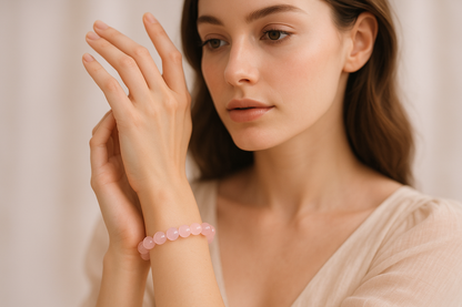 Rose Quartz Bracelet (8mm)-women wearing -aesthetic